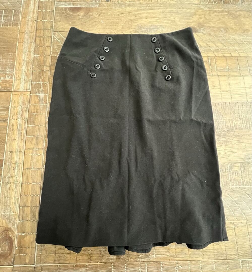 Black Pencil Skirt Pleated Ruffled Back Size 7 GUC Career Workwear Event Guest